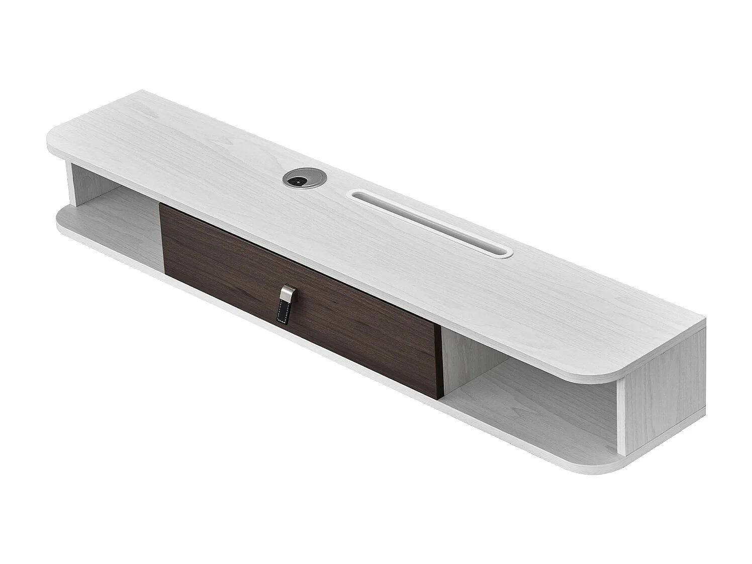 Szafka Ścienna pod TV SucceBuy Wiszący Stojak pod Telewizor, 120 cm, Nowoczesna Konsola Multimedialna z Systemem Zarządzania Kablami, Półka z Płyty Wiórowej