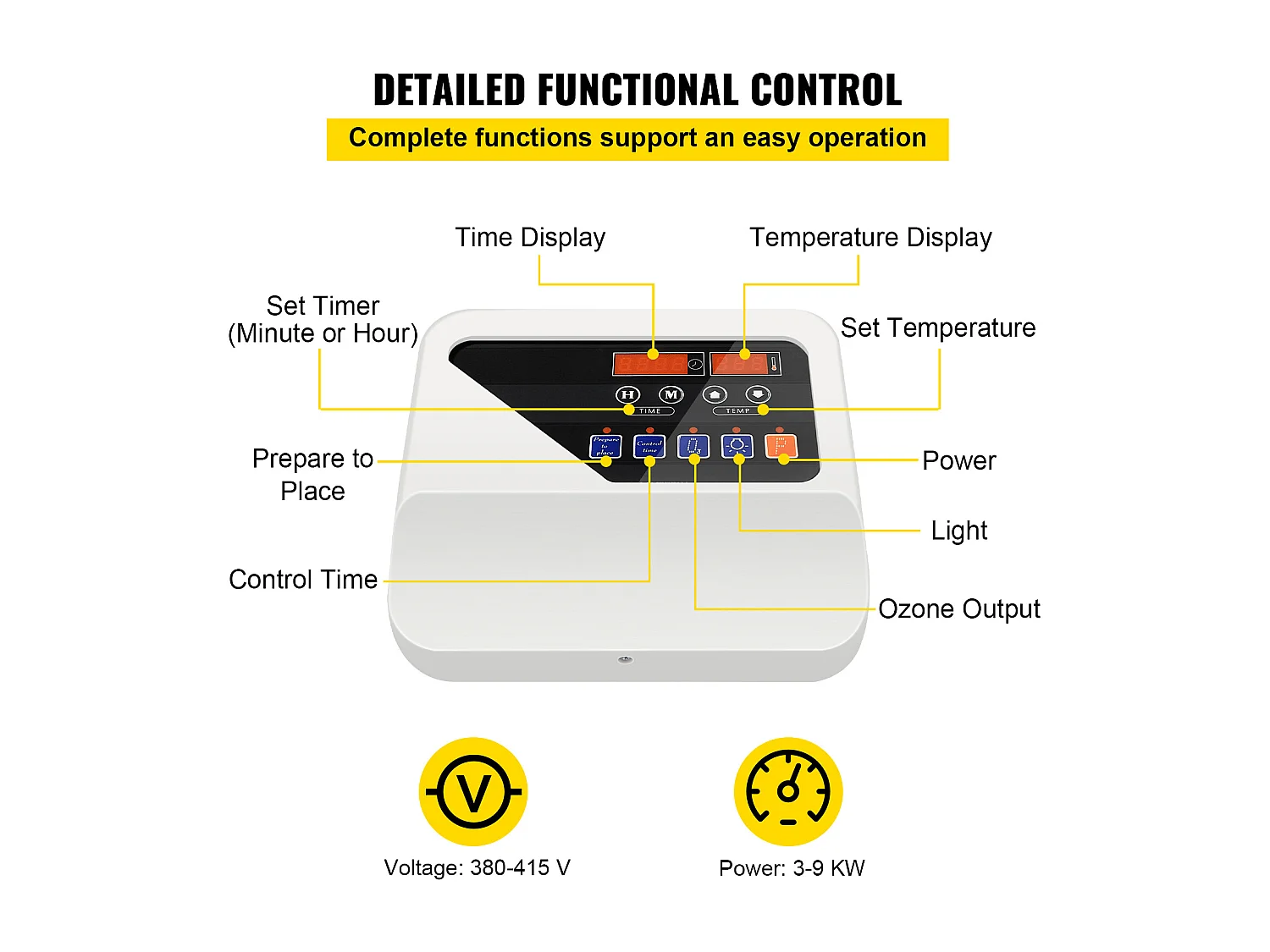 Poêle de Sauna SucceBuy, Contrôleur de Chauffage de Sauna Électrique, 3-9KW, 380V-415V, pour Contrôler Durée et Température de Chauffage