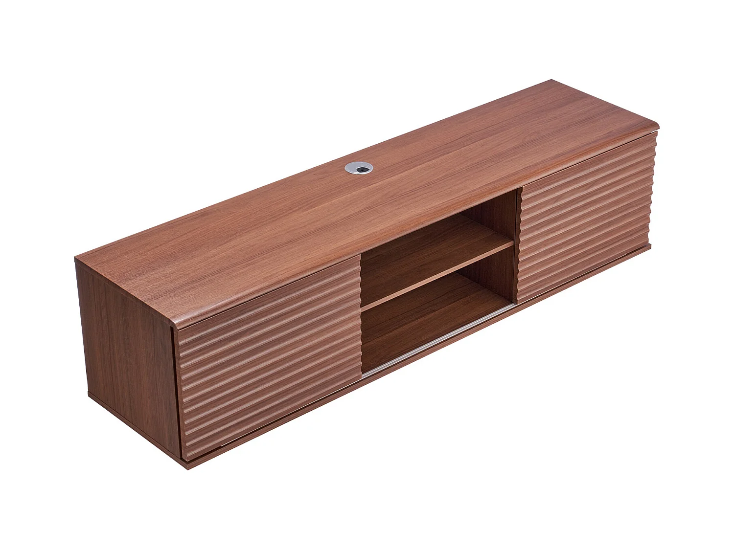 Meuble TV Mural SucceBuy Meuble TV Mural Flottant, 152 cm, Console Multimédia avec Étagères Ajustables et Portes Coulissantes, Unité de Rangement à 2 Niveaux