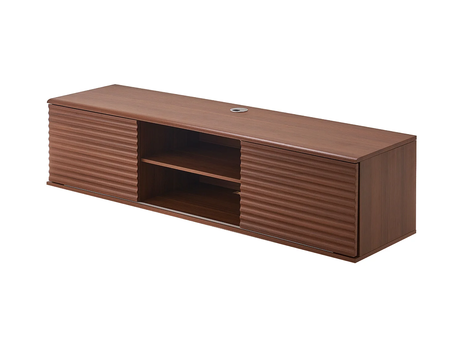 Meuble TV Mural SucceBuy Meuble TV Mural Flottant, 152 cm, Console Multimédia avec Étagères Ajustables et Portes Coulissantes, Unité de Rangement à 2 Niveaux