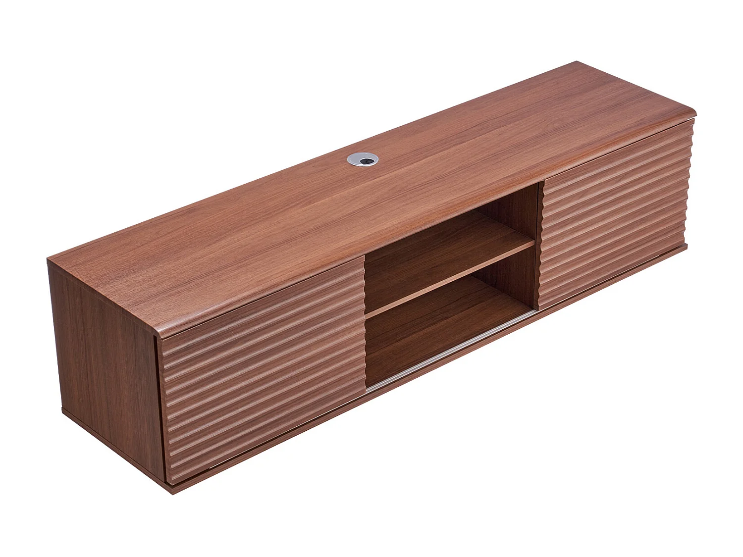 Meuble TV Mural SucceBuy Meuble TV Mural Flottant, 152 cm, Console Multimédia avec Étagères Ajustables et Portes Coulissantes, Unité de Rangement à 2 Niveaux