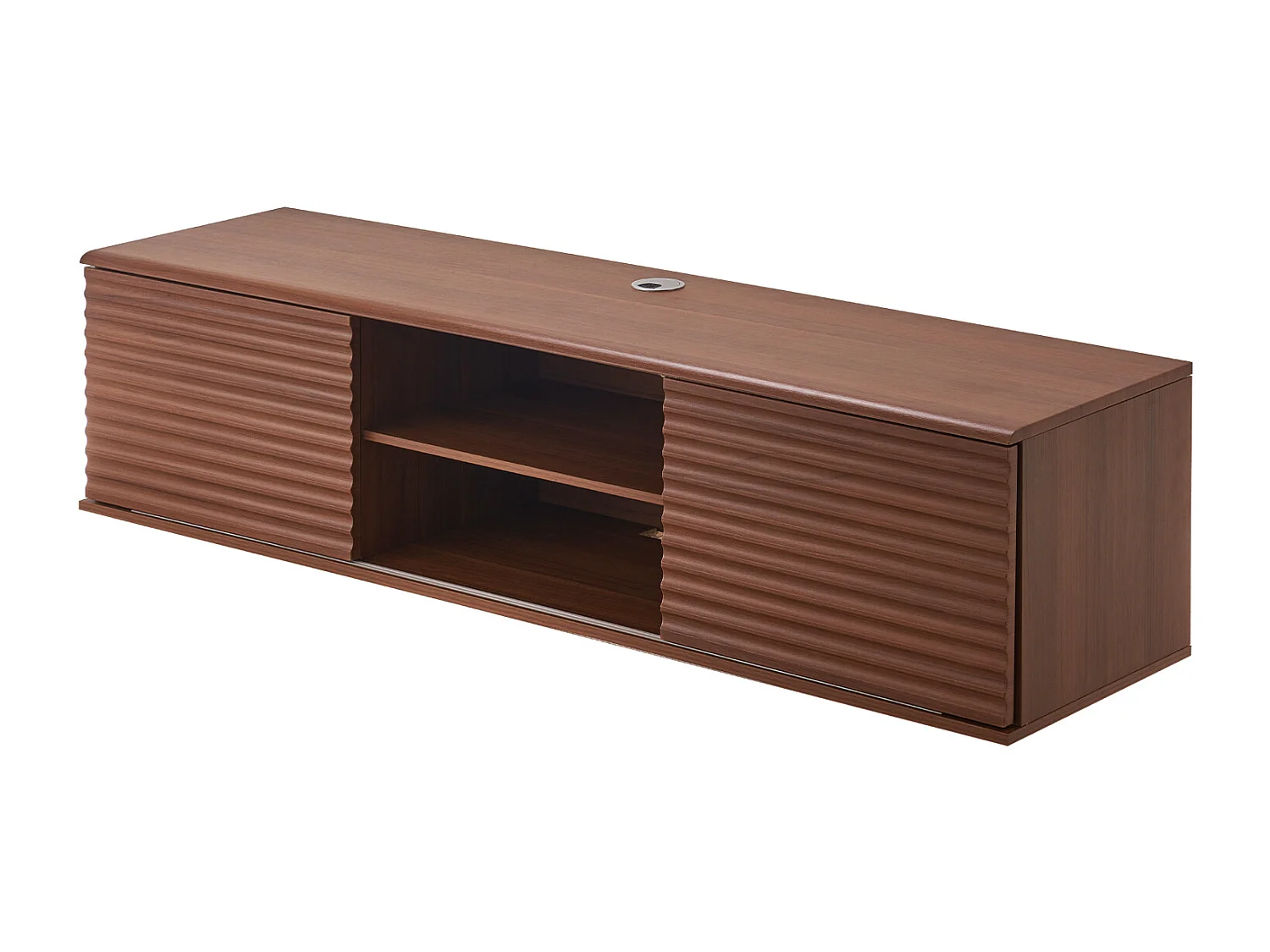 Meuble TV Mural SucceBuy Meuble TV Mural Flottant, 152 cm, Console Multimédia avec Étagères Ajustables et Portes Coulissantes, Unité de Rangement à 2 Niveaux