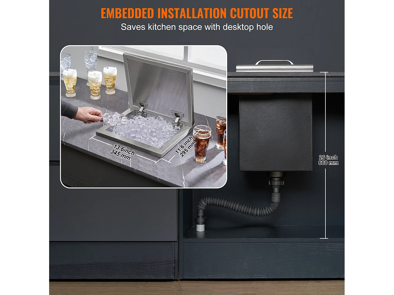 Coffre à Glace SucceBuy, 35,5 x 30,5 x 45,7 cm, en Acier Inoxydable, avec Couvercle à Charnière, pour Cuisine Extérieure