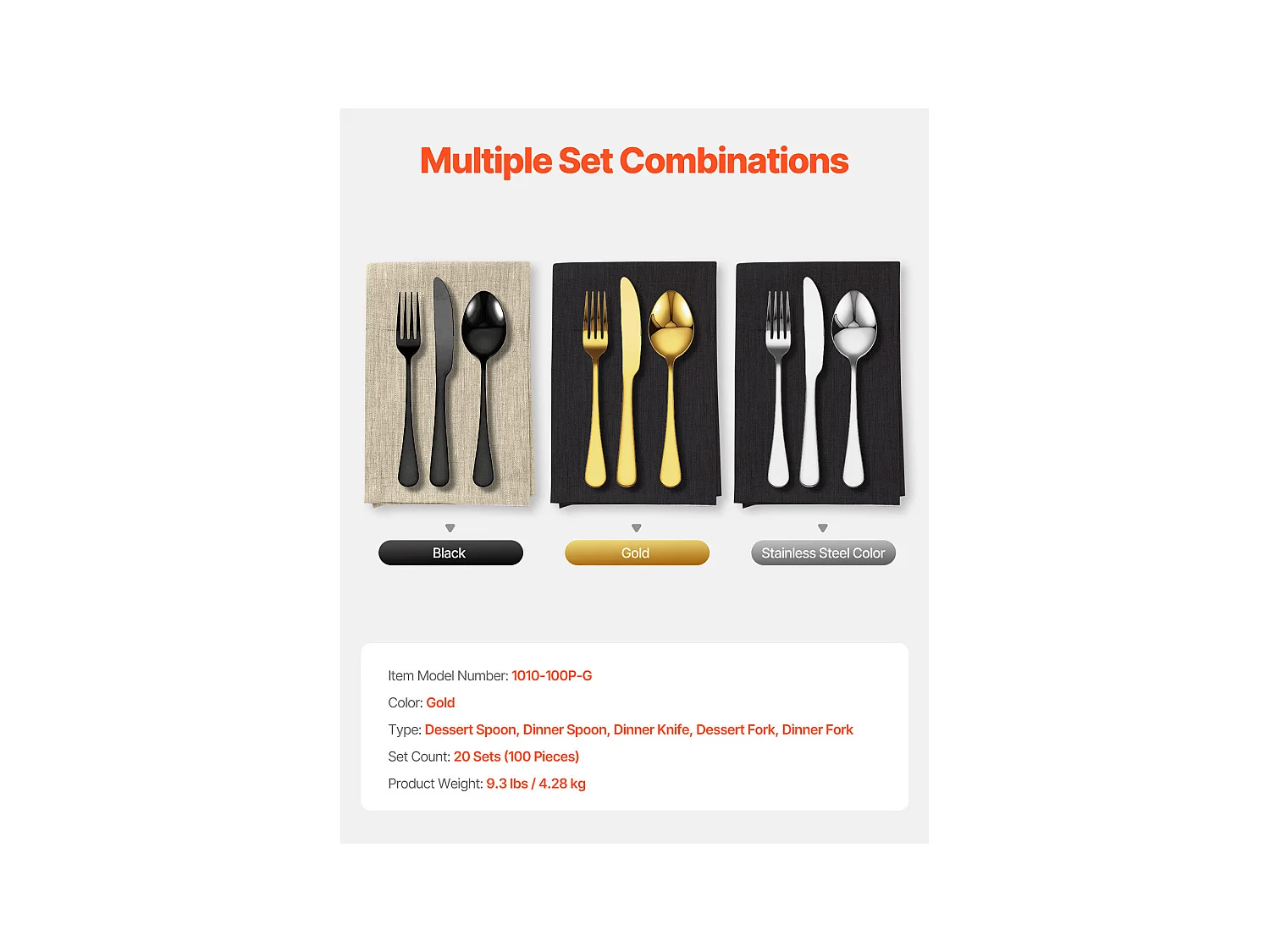 Zestaw Sztućców SucceBuy 100-Elementowy Zestaw Sztućców ze Stali Nierdzewnej dla 20 Osób, Lustrzane Wykończenie, Można Myć w Zmywarce, z Nożem