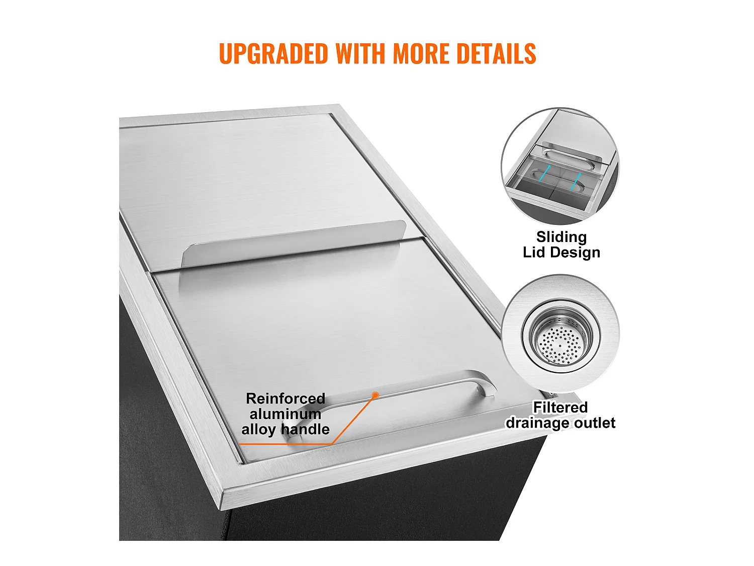 Coffre à Glace SucceBuy, 45,7 x 30,5 x 36,5 cm, en Acier Inoxydable, avec Couvercle, Bac à Glace, pour Cuisine Extérieure