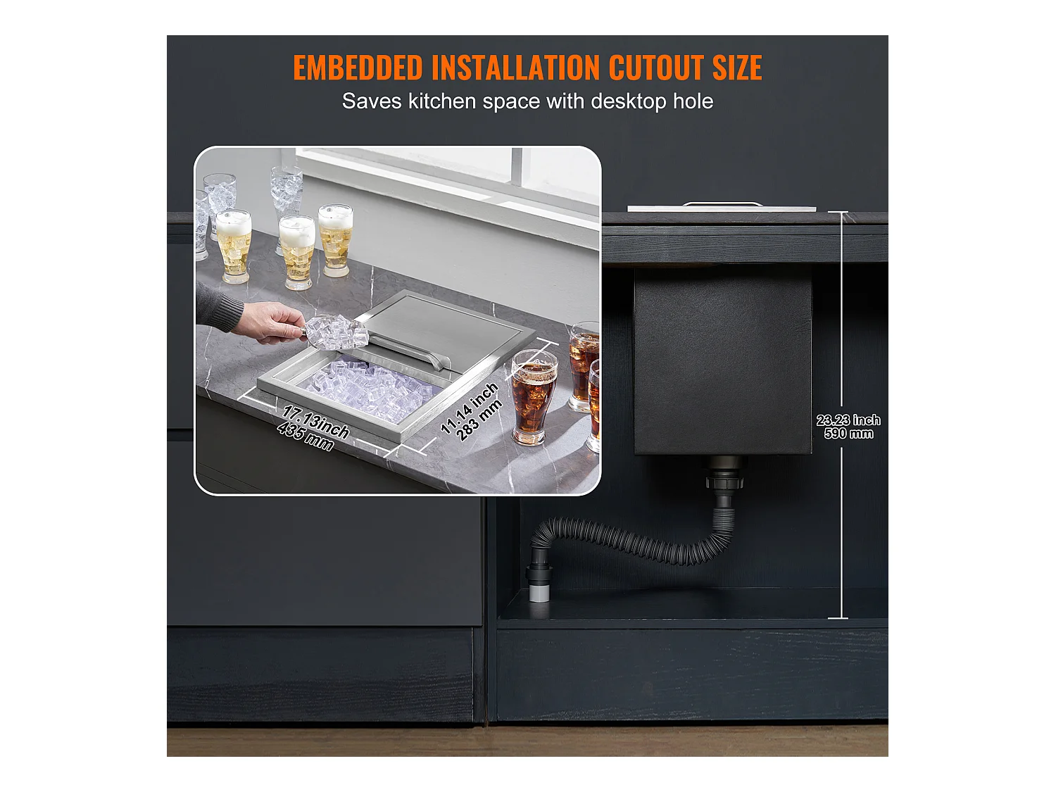 Coffre à Glace SucceBuy, 45,7 x 30,5 x 36,5 cm, en Acier Inoxydable, avec Couvercle, Bac à Glace, pour Cuisine Extérieure