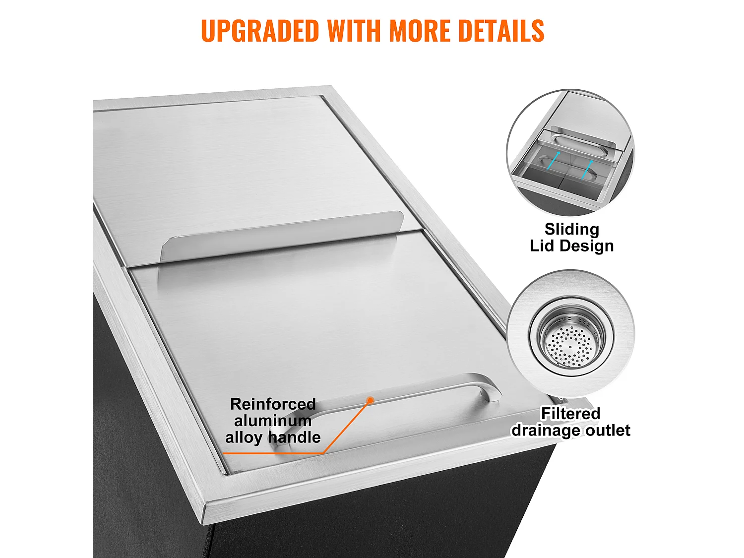 Coffre à Glace SucceBuy, 45,7 x 30,5 x 36,5 cm, en Acier Inoxydable, avec Couvercle, Bac à Glace, pour Cuisine Extérieure