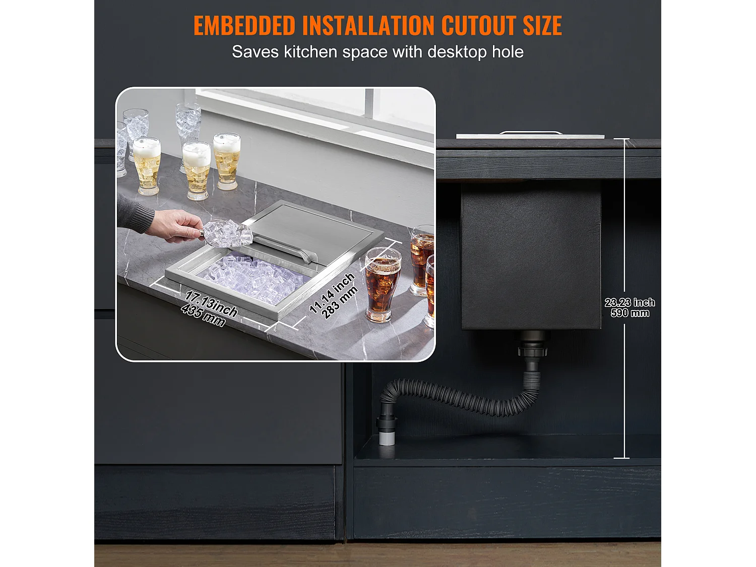 Coffre à Glace SucceBuy, 45,7 x 30,5 x 36,5 cm, en Acier Inoxydable, avec Couvercle, Bac à Glace, pour Cuisine Extérieure