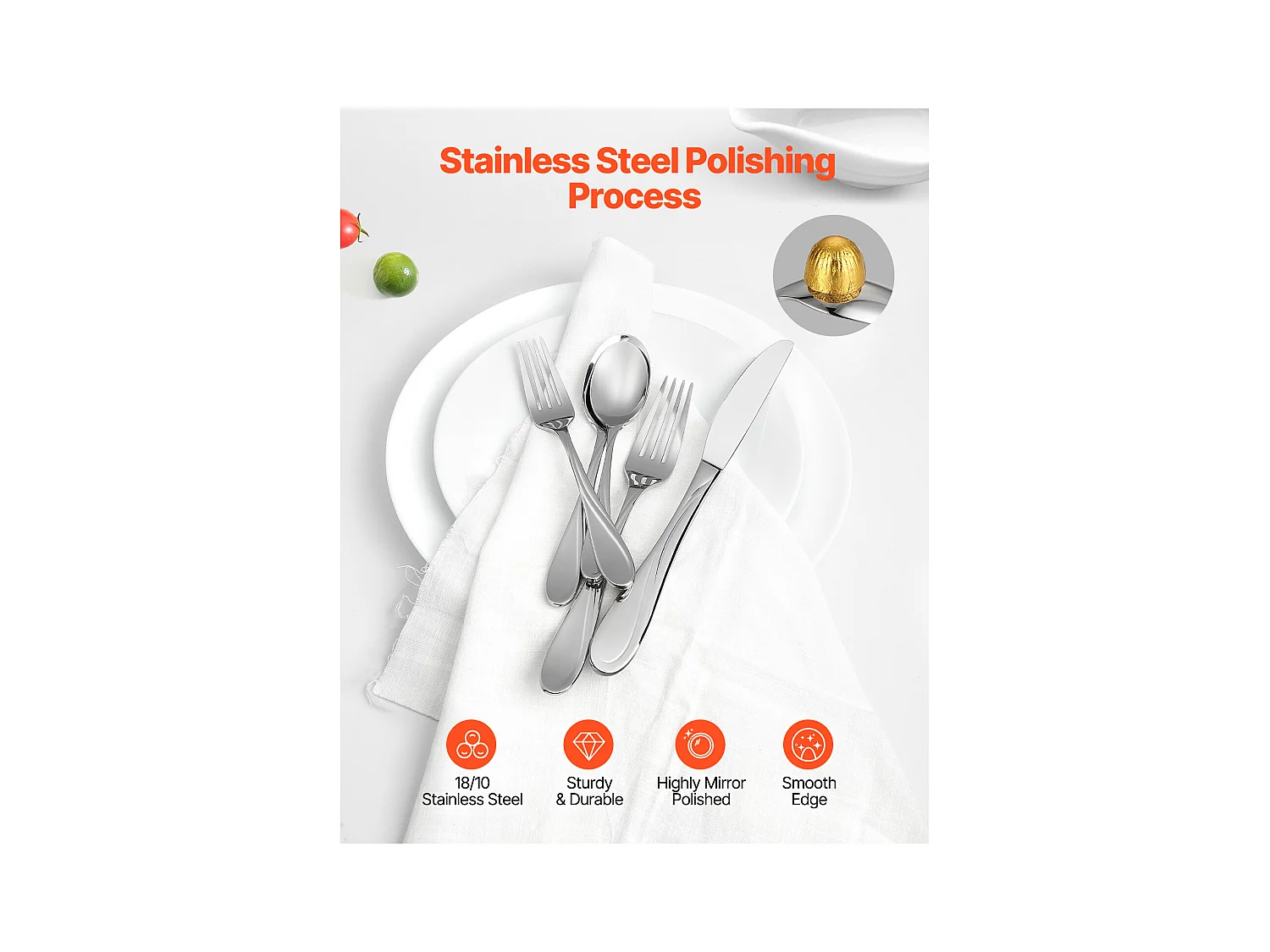 Ensemble de Couverts SucceBuy Ensemble de Couverts en Acier Inoxydable de 30 Pièces, Vaisselle Durable avec Finition Miroir, Vaisselle Lavable au Lave-Vaisselle