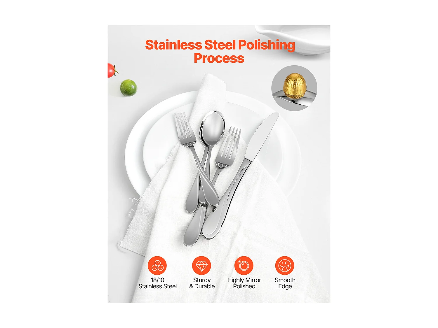 Ensemble de Couverts SucceBuy Ensemble de Couverts en Acier Inoxydable de 30 Pièces, Vaisselle Durable avec Finition Miroir, Vaisselle Lavable au Lave-Vaisselle