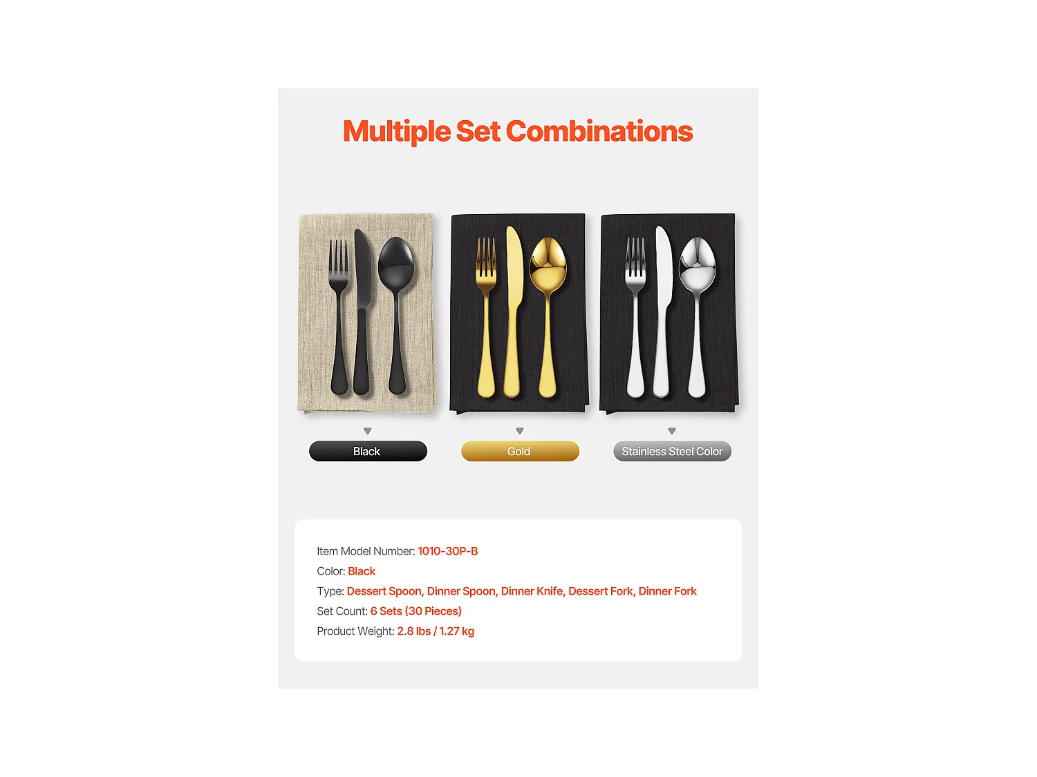 Set di Posate SucceBuy Set di Posate in Acciaio Inox da 30 Pezzi, Servizio per 6 Persone, Nero.