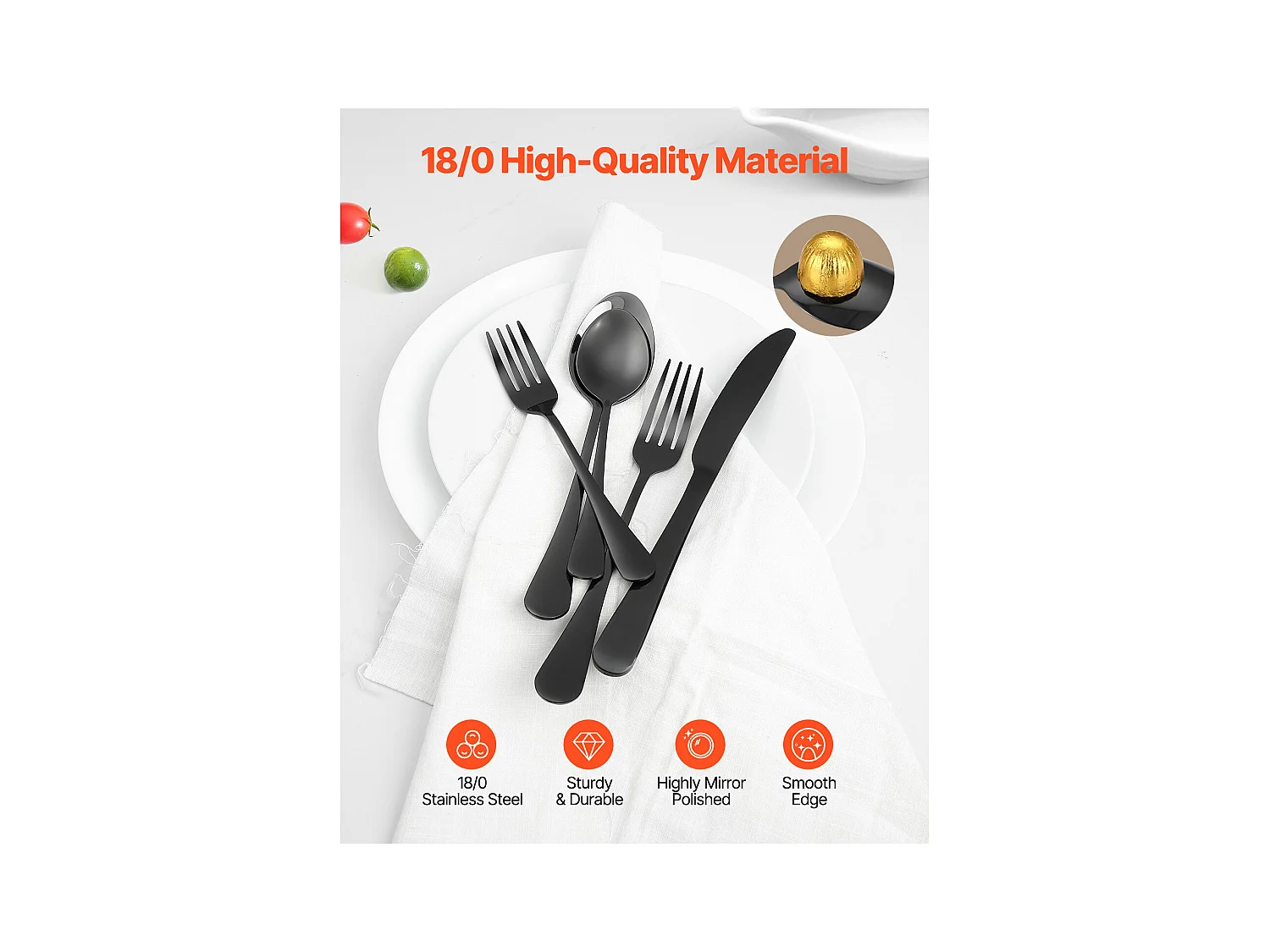 Set di Posate SucceBuy Set di Posate in Acciaio Inox da 30 Pezzi, Servizio per 6 Persone, Nero.