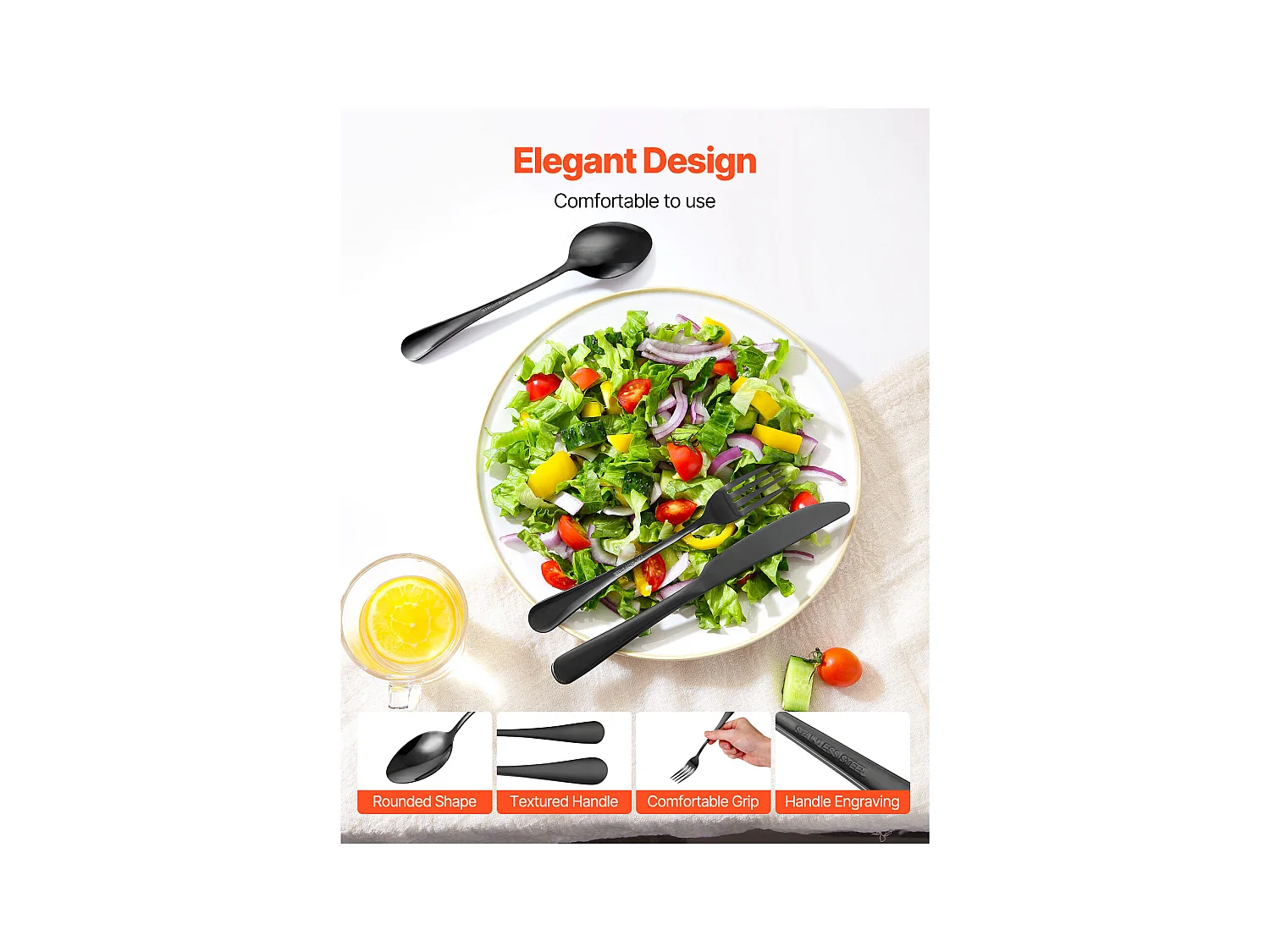 Set di Posate SucceBuy Set di Posate in Acciaio Inox da 30 Pezzi, Servizio per 6 Persone, Nero.