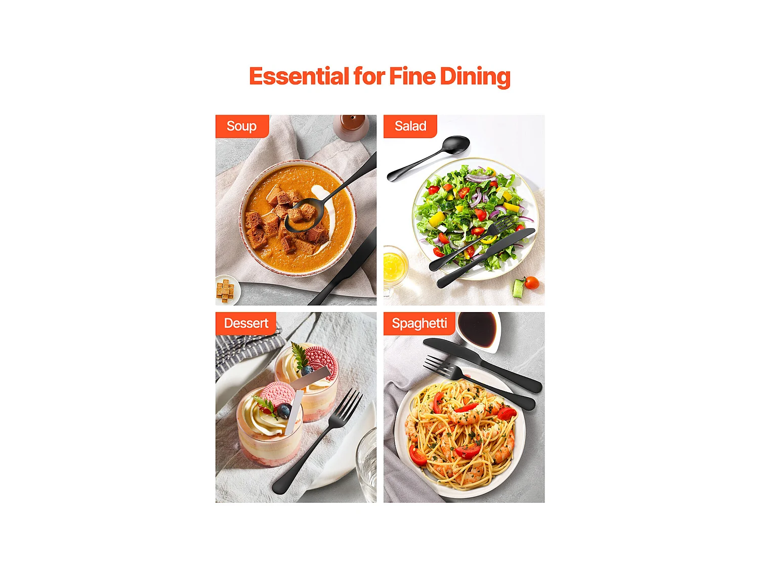 Set di Posate SucceBuy Set di Posate in Acciaio Inox da 30 Pezzi, Servizio per 6 Persone, Nero.