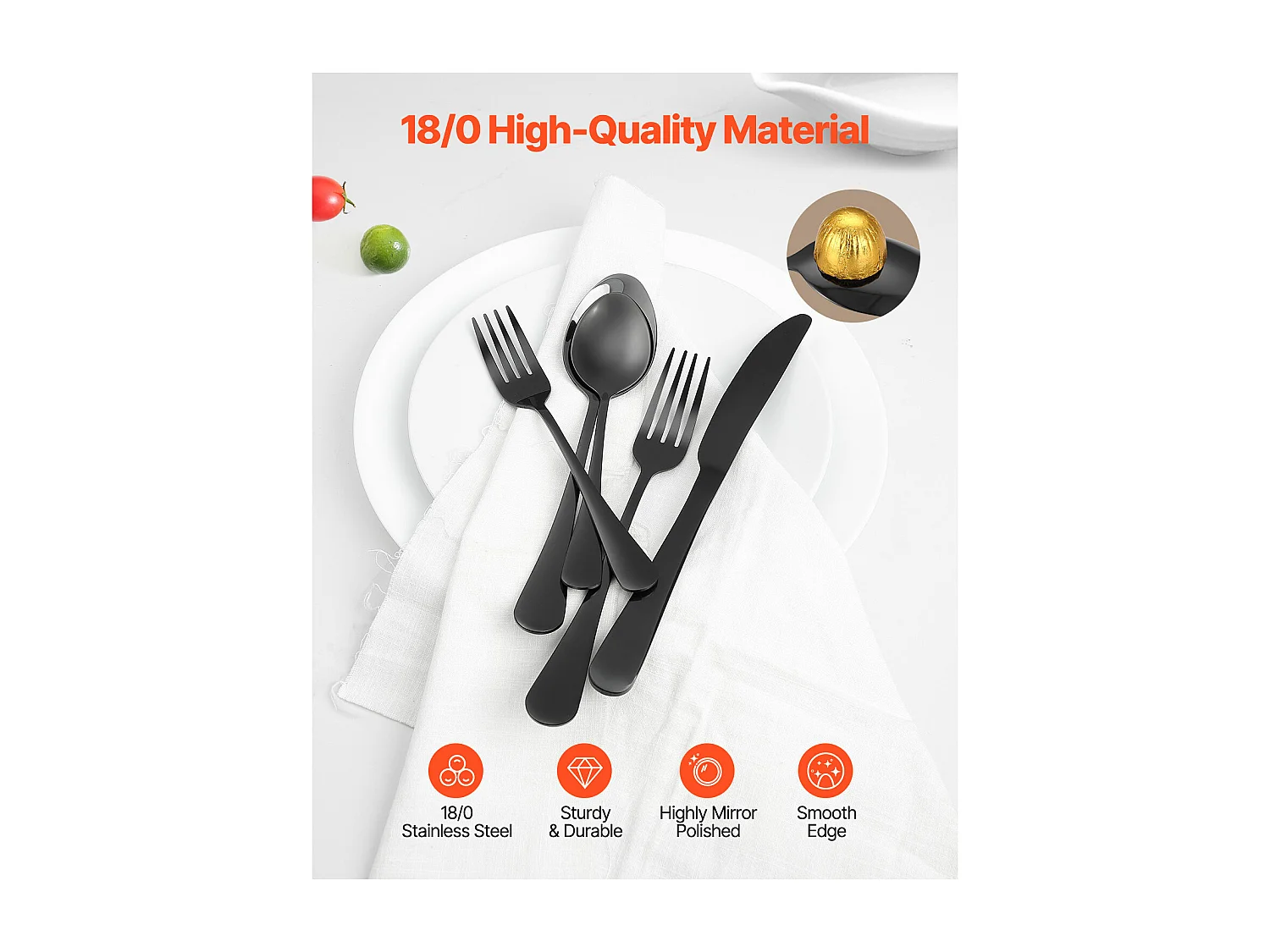 Set di Posate SucceBuy Set di Posate in Acciaio Inox da 30 Pezzi, Servizio per 6 Persone, Nero.