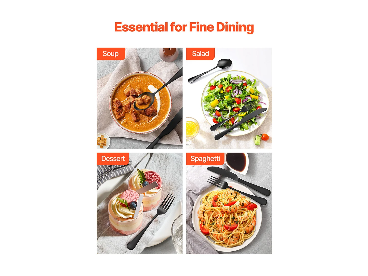 Set di Posate SucceBuy Set di Posate in Acciaio Inox da 30 Pezzi, Servizio per 6 Persone, Nero.