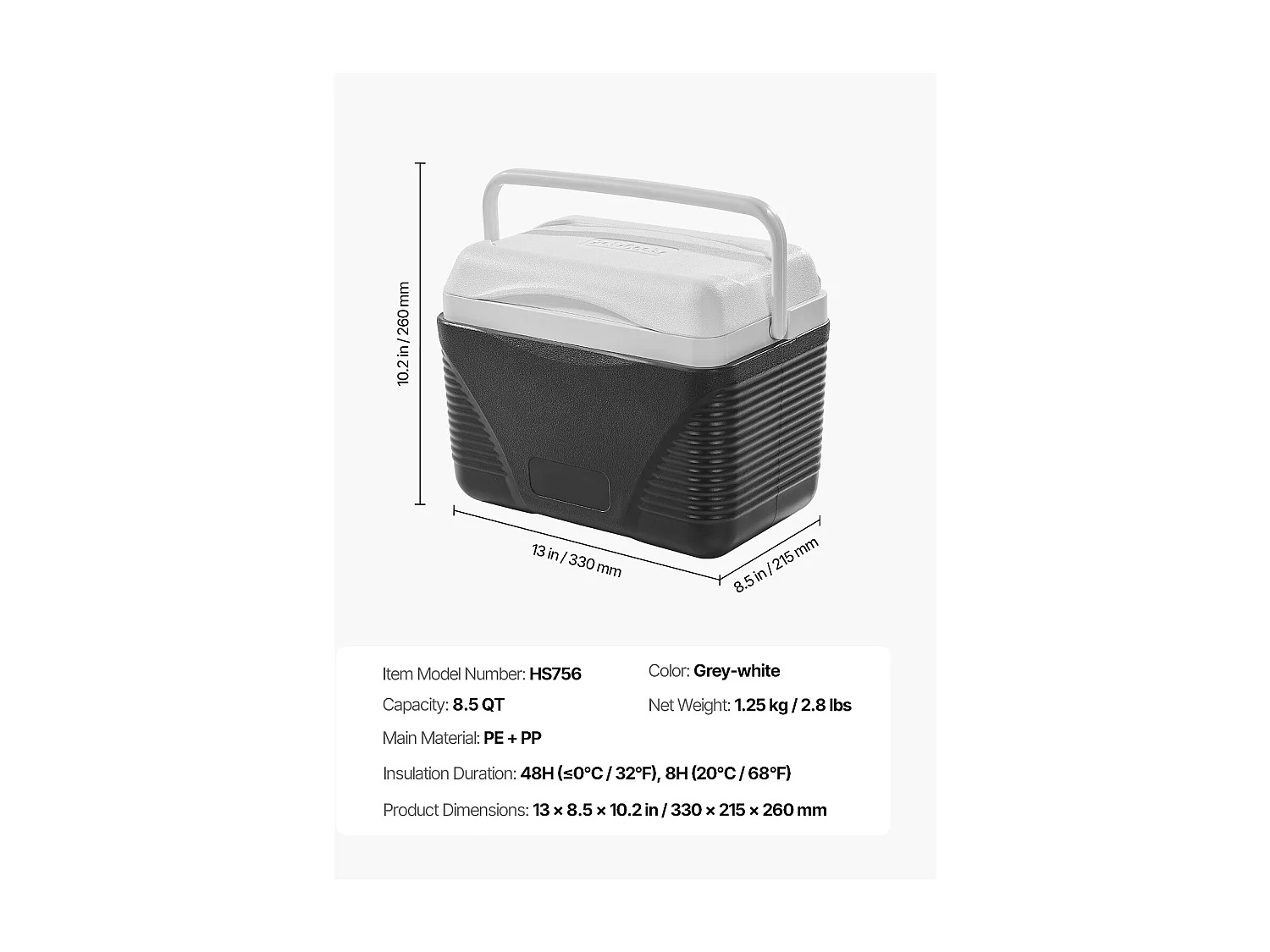Kühler SucceBuy Isolierte Kühlbox, 8 L Tragbarer Kühlschrank, Isolierte Kühltasche mit Eisspeicherung, Ausgestattet mit Starken Griffen, Schwarz