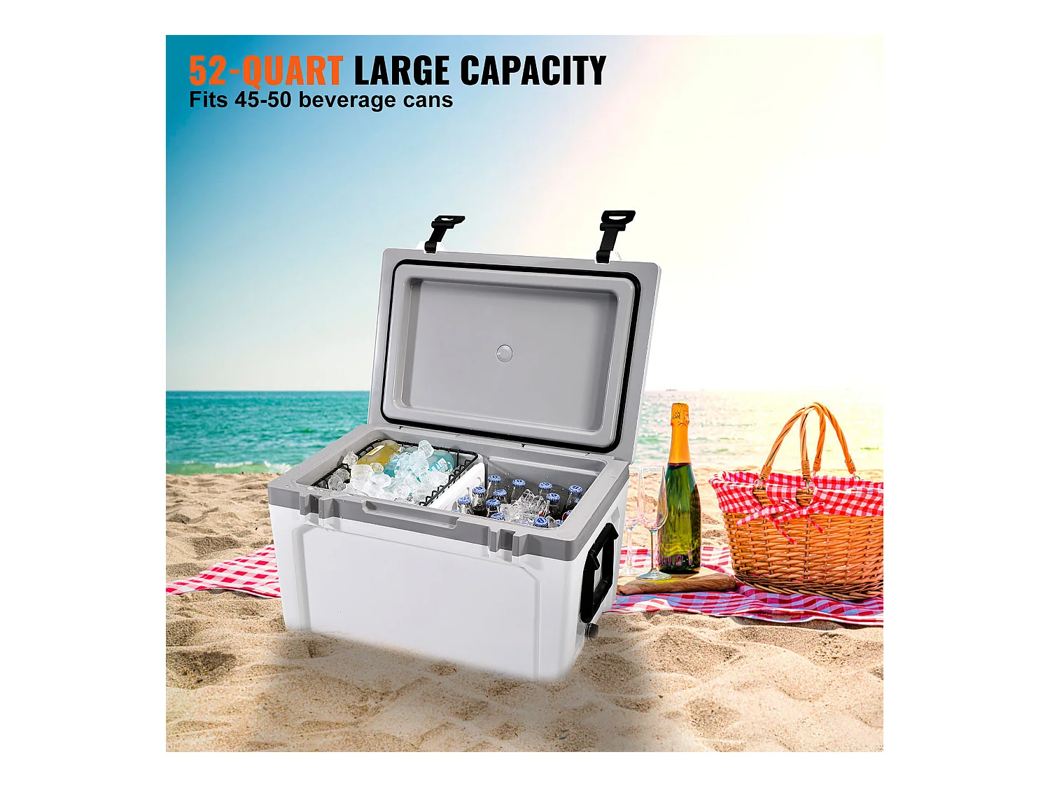Glacière SucceBuy Glacière Rigide de 52 Litres, Glacière Portable Isolée Pouvant Contenir 50 Canettes