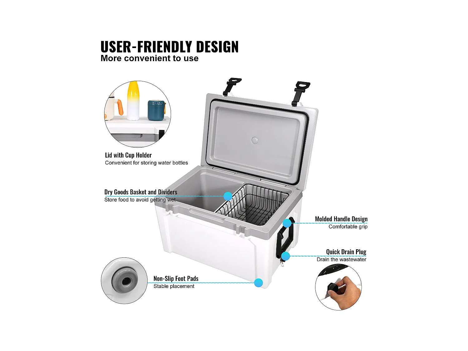 Glacière SucceBuy Glacière Rigide de 52 Litres, Glacière Portable Isolée Pouvant Contenir 50 Canettes