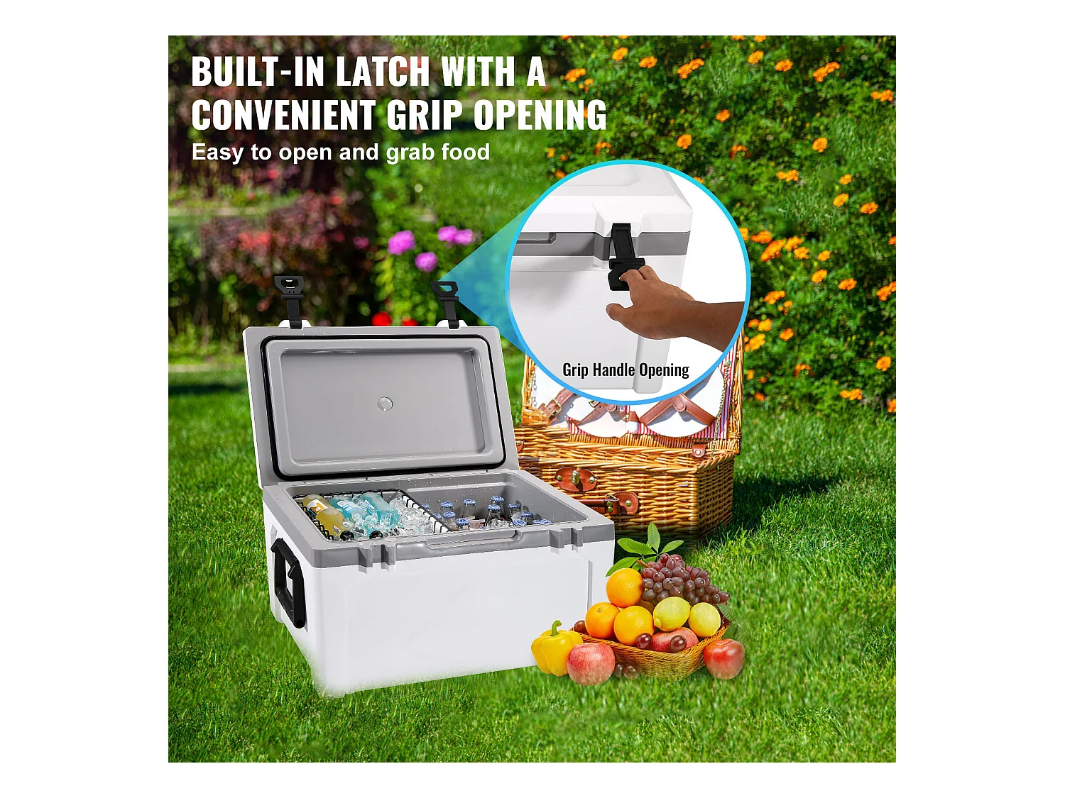 Kühler SucceBuy Tragbare, Isolierte Kühlbox mit 52 Litern Fassungsvermögen, Robuste Kühlbox für 50 Dosen, für Camping, Strand, Hält Eis 6 Tage Lang Frisch