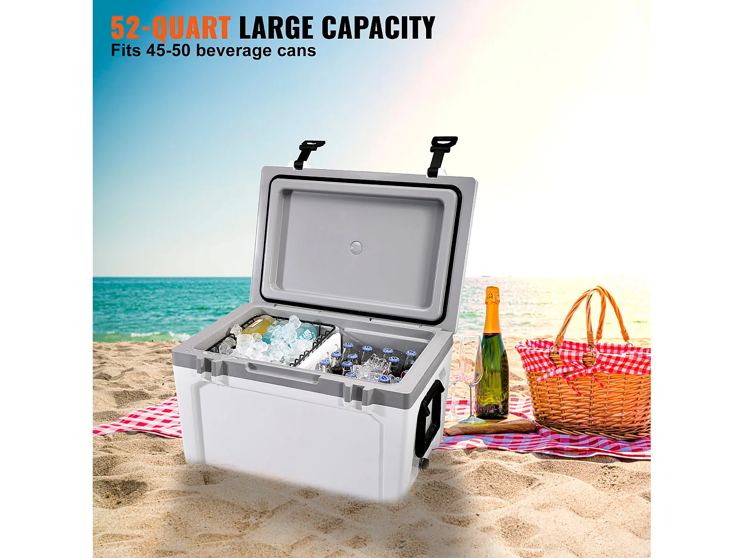 Glacière SucceBuy Glacière Rigide de 52 Litres, Glacière Portable Isolée Pouvant Contenir 50 Canettes