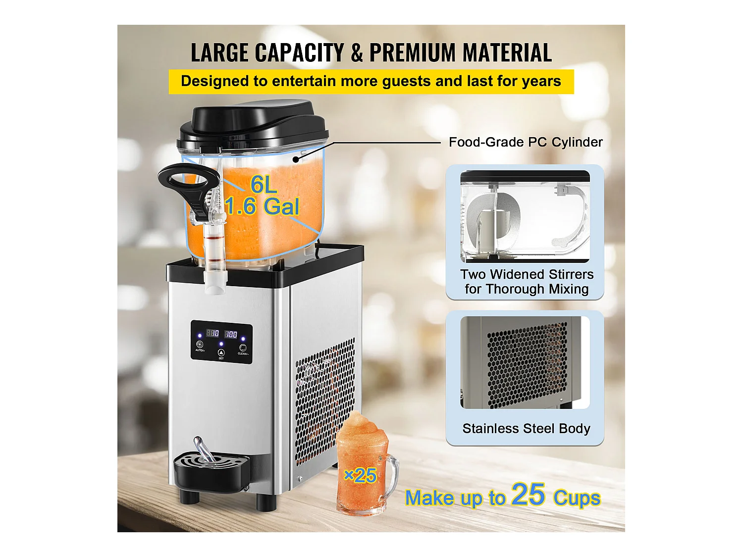 Machine à Granité SucceBuy Commerciale 6L, Machine à Boissons Glacées, pour Supermarchés, Cafés, Restaurants, Bars