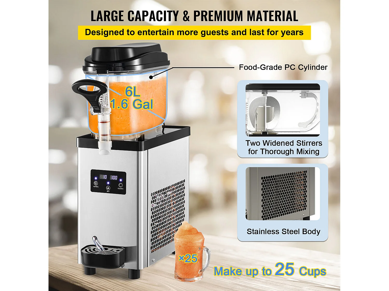 Machine à Granité SucceBuy Commerciale 6L, Machine à Boissons Glacées, pour Supermarchés, Cafés, Restaurants, Bars