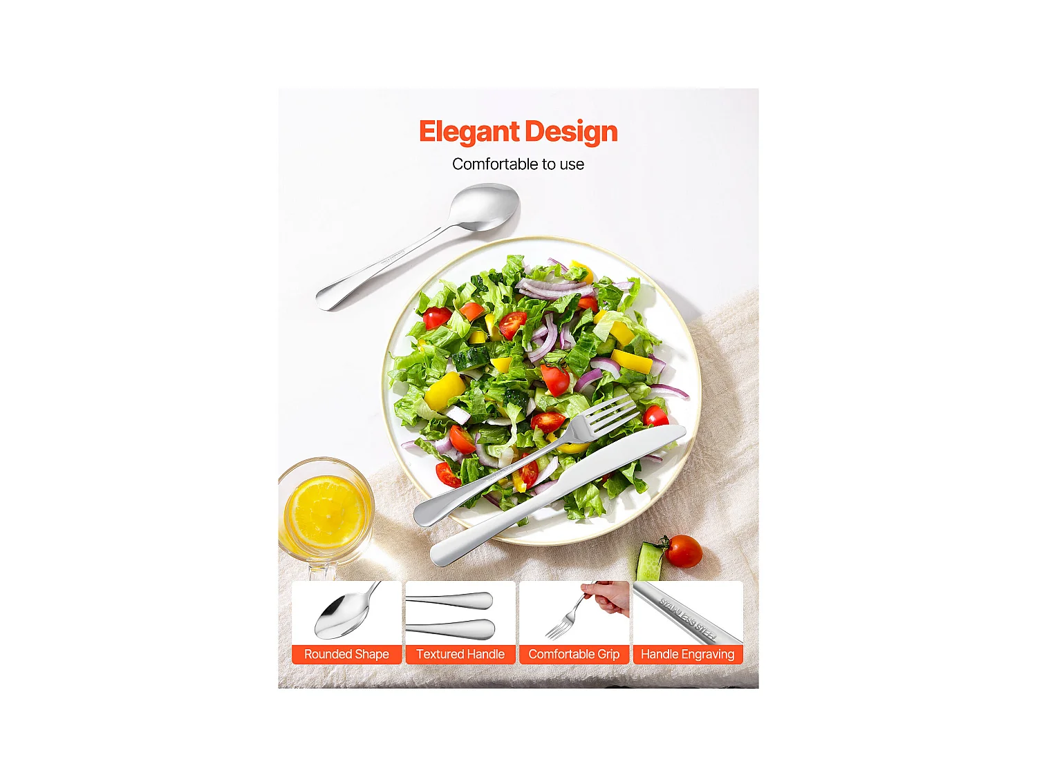 Ensemble de Couverts SucceBuy Ménagère 30 Pièces en Acier Inoxydable, Couverts pour 6 Personnes, Ustensiles de Cuisine.