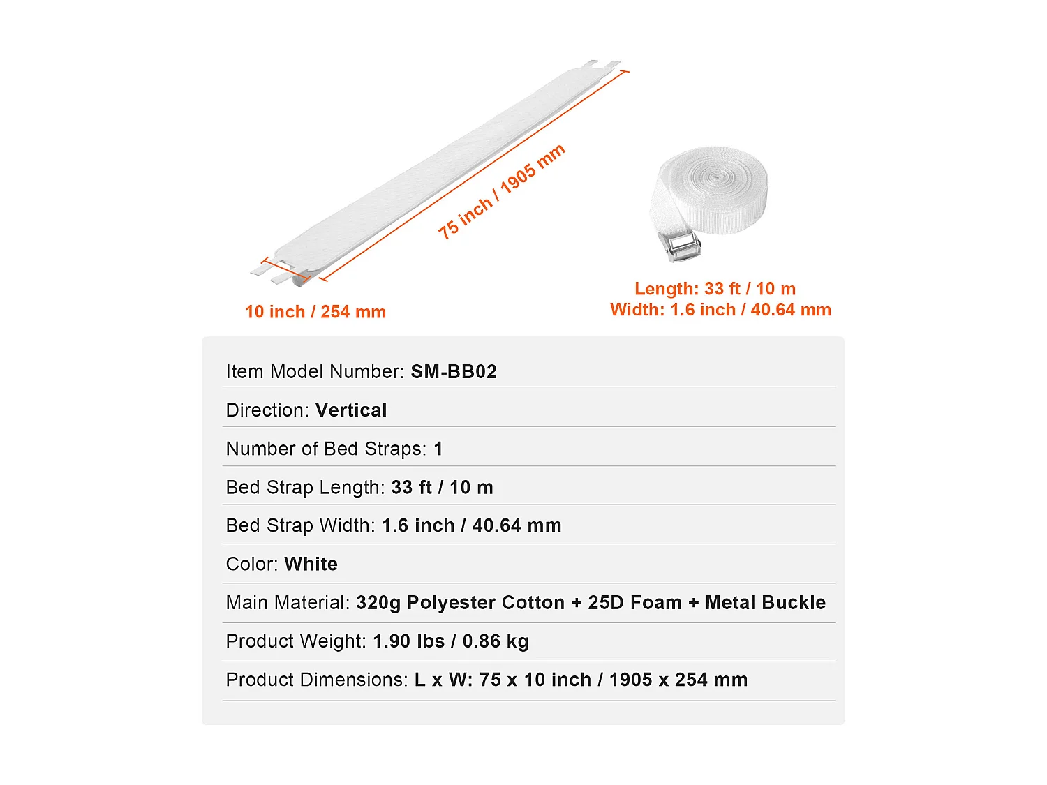 Ponte Letto 190.5 x 25.4 cm SucceBuy, Kit di Conversione Letto King Size con Anello in Metallo