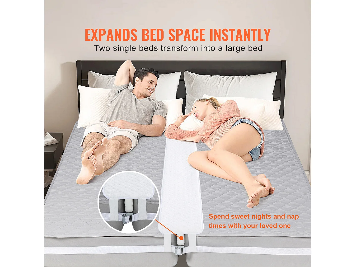 Ponte Letto 190.5 x 25.4 cm SucceBuy, Kit di Conversione Letto King Size con Anello in Metallo