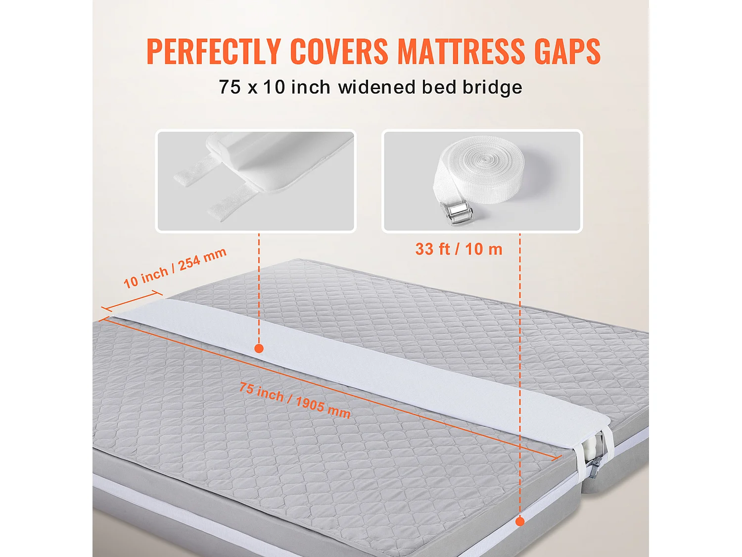 Ponte Letto 190.5 x 25.4 cm SucceBuy, Kit di Conversione Letto King Size con Anello in Metallo