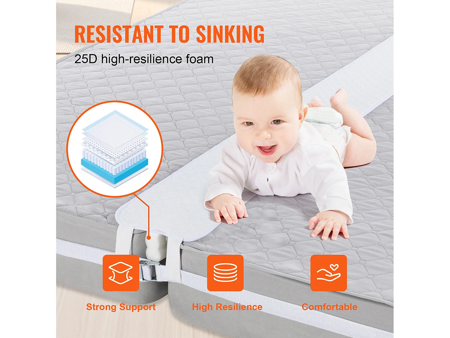 Ponte Letto 190.5 x 25.4 cm SucceBuy, Kit di Conversione Letto King Size con Anello in Metallo