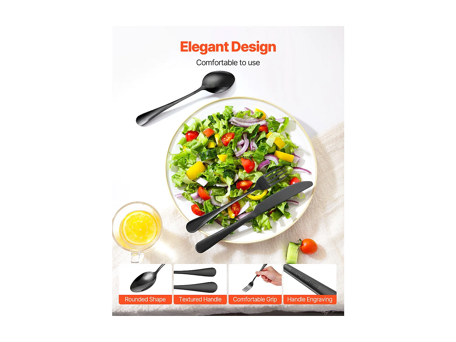 Ensemble de Couverts SucceBuy Ensemble de Couverts 48 Pièces en Acier Inoxydable pour 8 Personnes, Noir.