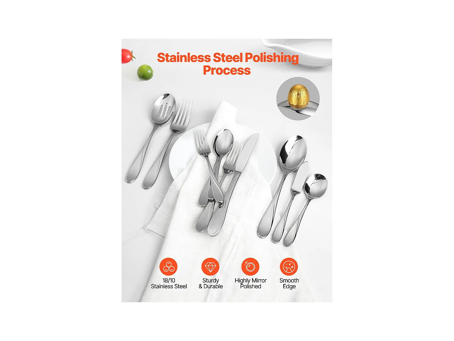 Ensemble de Couverts SucceBuy Ménagère 65 Pièces en Acier Inoxydable, Couverts pour 12 Personnes, Cuisine.