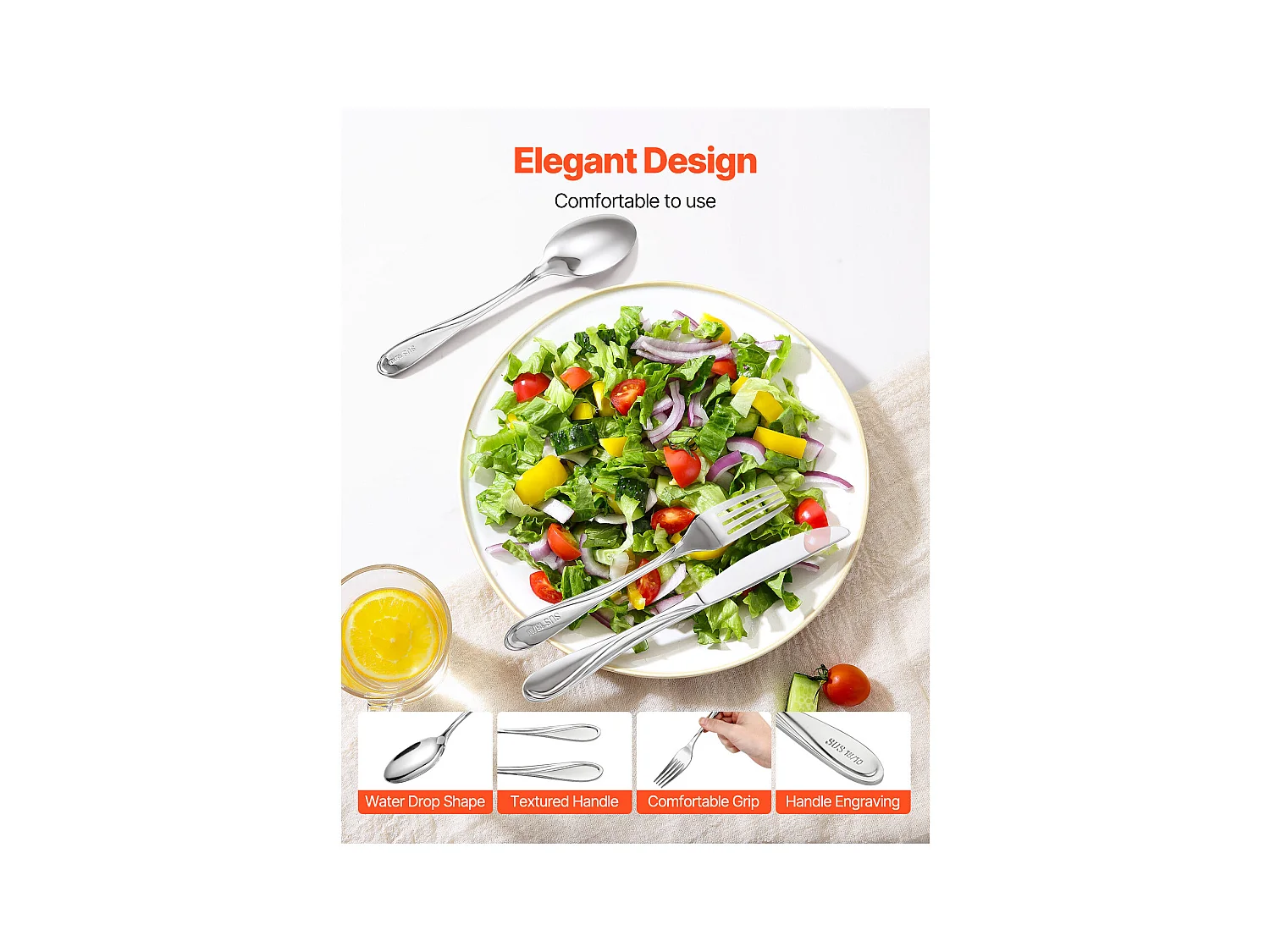 Ensemble de Couverts SucceBuy Ménagère 65 Pièces en Acier Inoxydable, Couverts pour 12 Personnes, Cuisine.