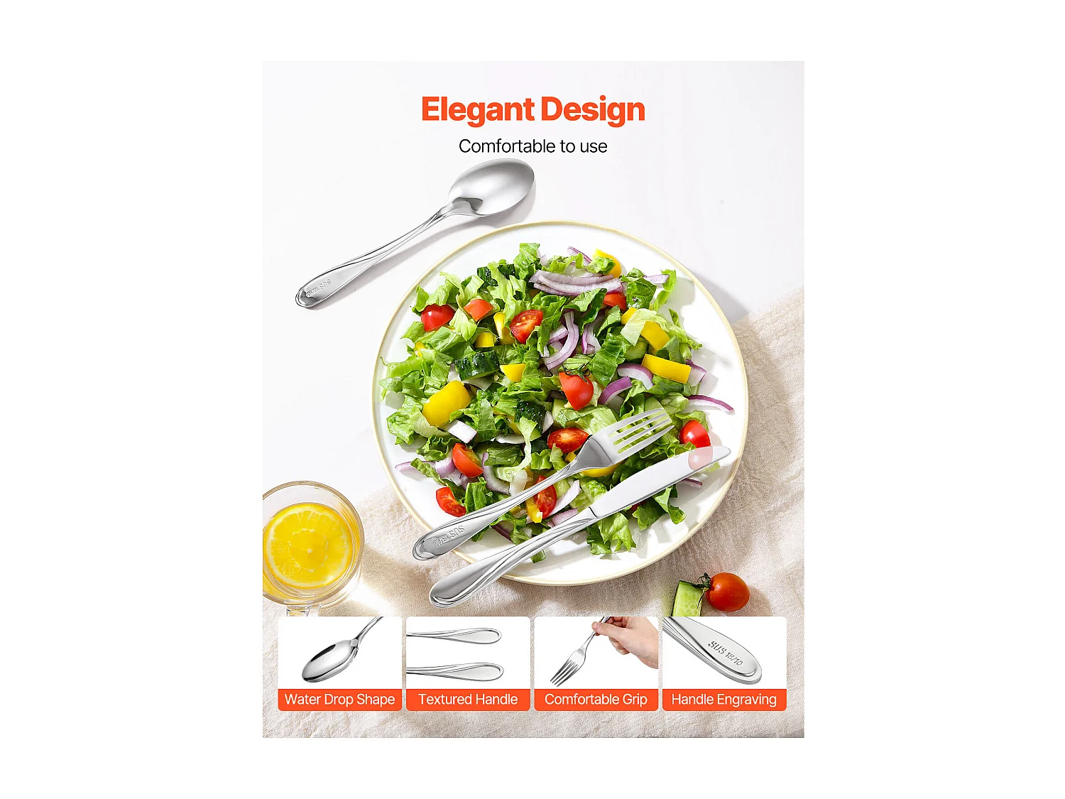 Ensemble de Couverts SucceBuy Ménagère 65 Pièces en Acier Inoxydable, Couverts pour 12 Personnes, Cuisine.