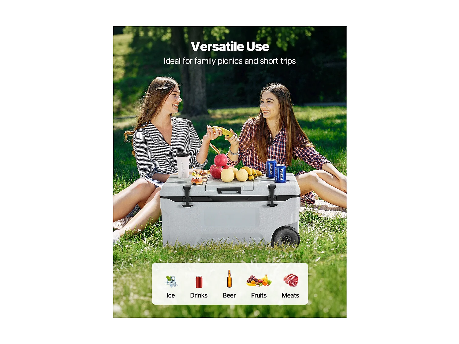 Enfriador SucceBuy Nevera Portátil con Aislamiento Rígido de 70 Litros, con Ruedas, Bolsa Térmica para Almacenar Hielo, Asas Resistentes