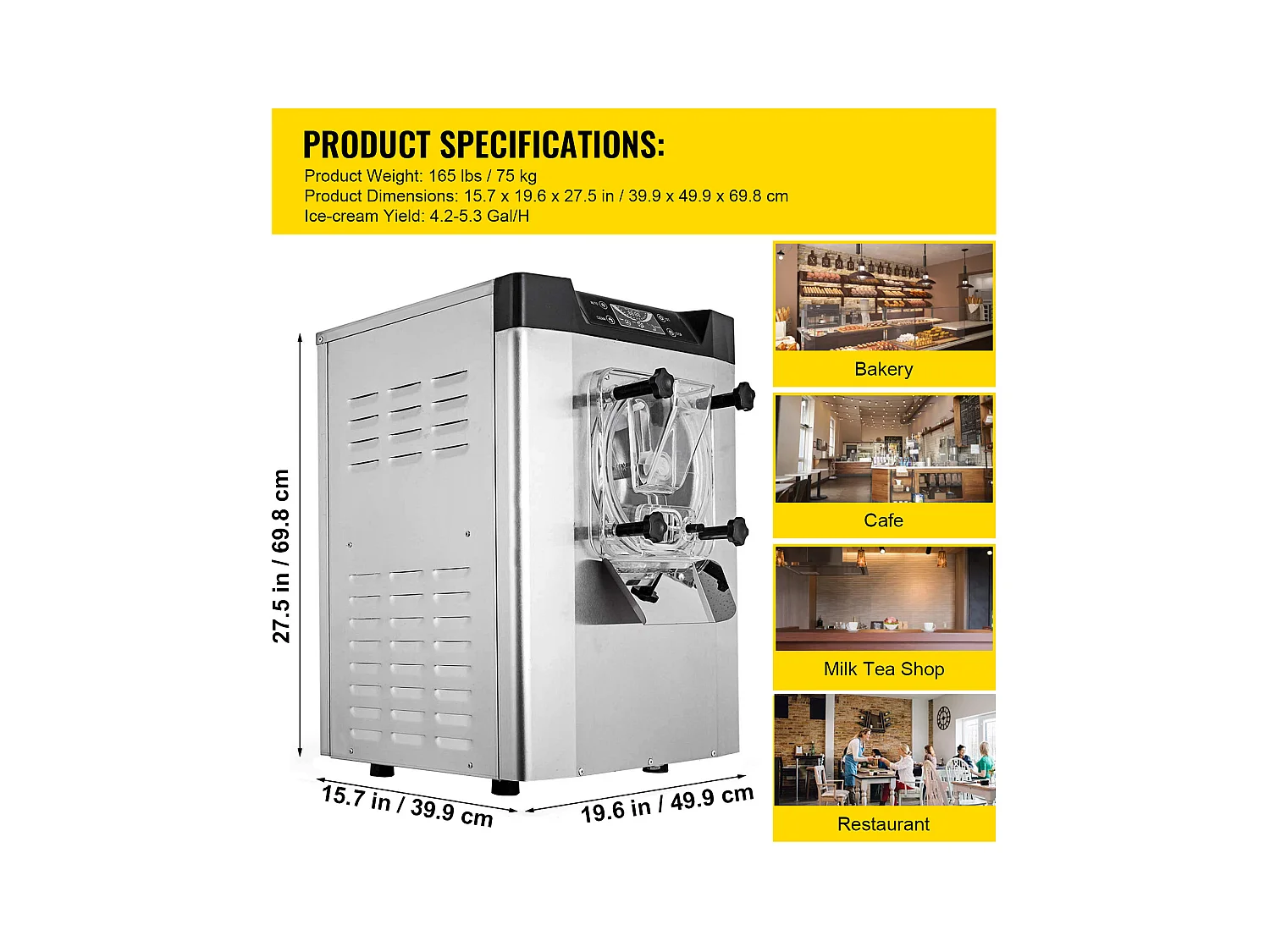 Machine à Crème Glacée SucceBuy dure Commerciale, 16-20L Britanniques/Heure, Acier Inoxydable