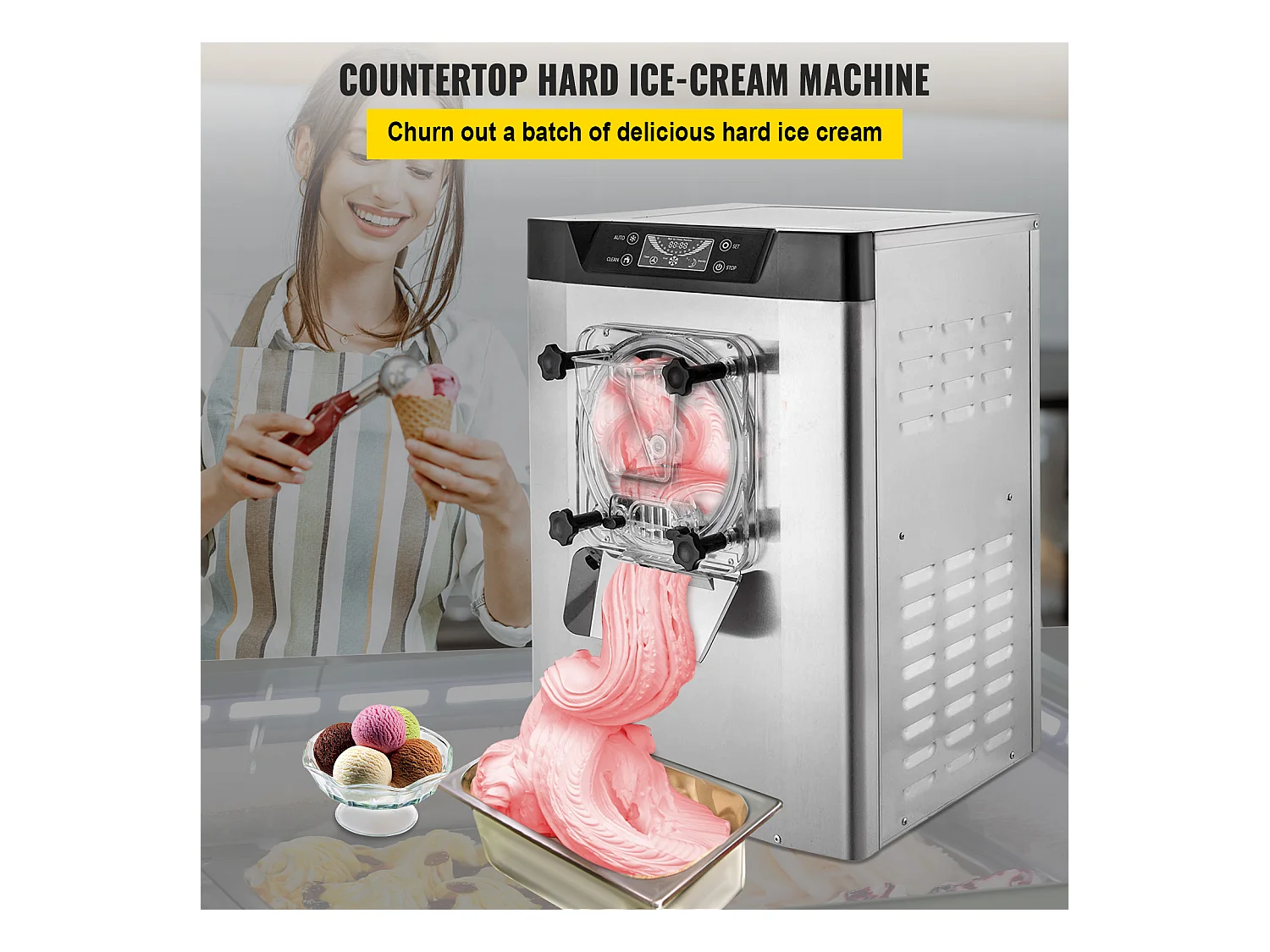 Machine à Crème Glacée SucceBuy dure Commerciale, 16-20L Britanniques/Heure, Acier Inoxydable