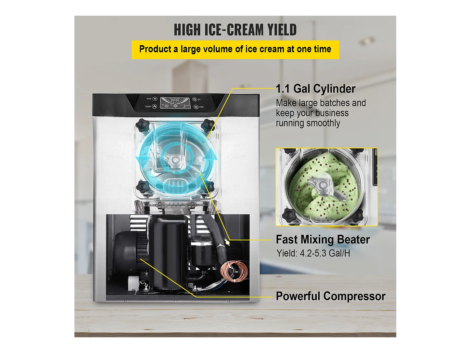 Machine à Crème Glacée SucceBuy dure Commerciale, 16-20L Britanniques/Heure, Acier Inoxydable