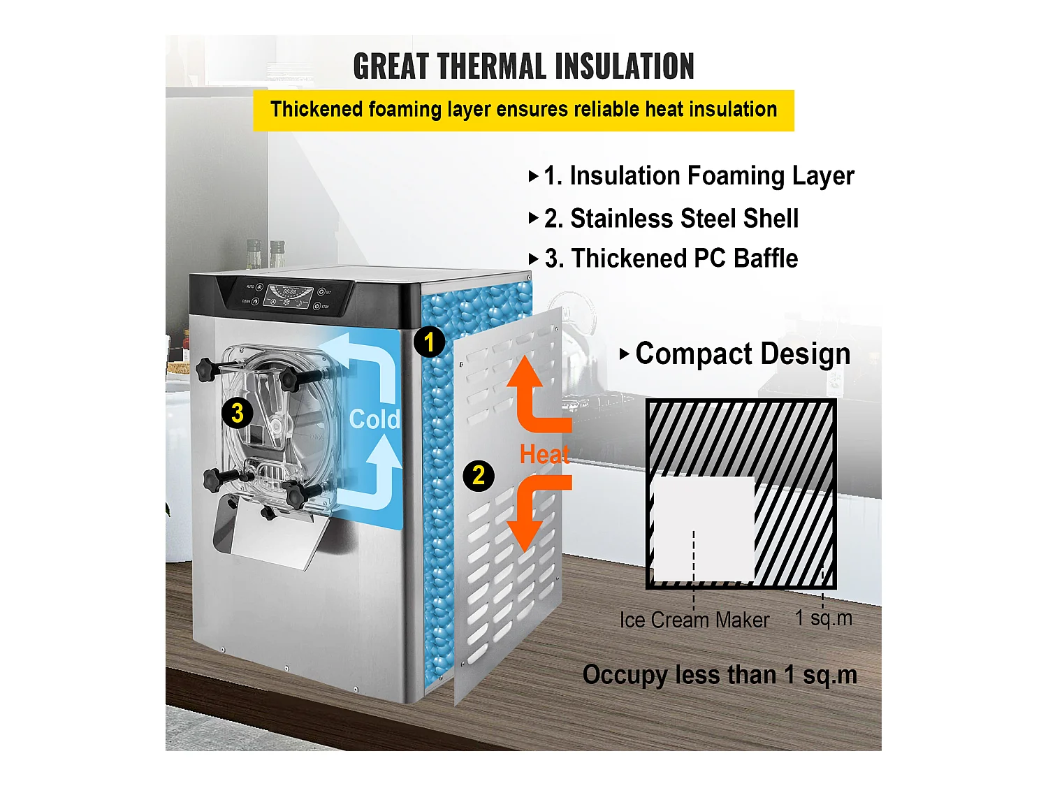 Machine à Crème Glacée SucceBuy dure Commerciale, 16-20L Britanniques/Heure, Acier Inoxydable