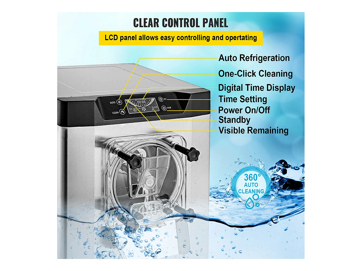 Machine à Crème Glacée SucceBuy dure Commerciale, 16-20L Britanniques/Heure, Acier Inoxydable