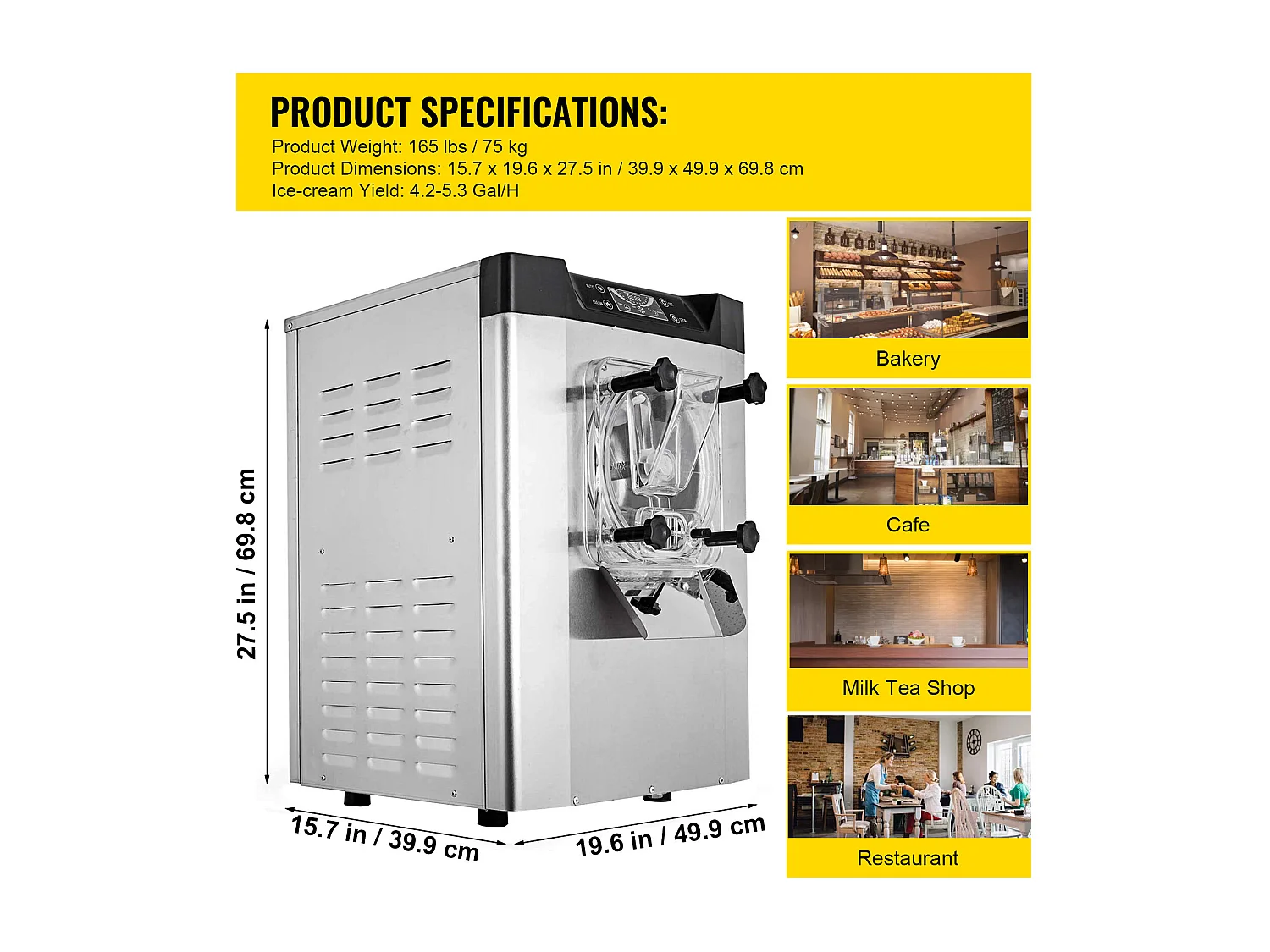 Machine à Crème Glacée SucceBuy dure Commerciale, 16-20L Britanniques/Heure, Acier Inoxydable