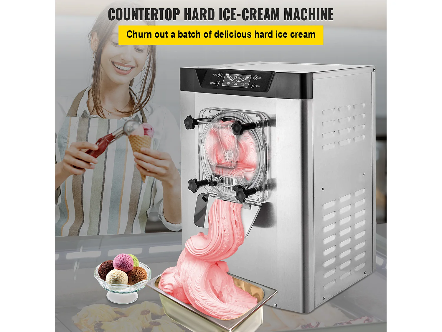 Machine à Crème Glacée SucceBuy dure Commerciale, 16-20L Britanniques/Heure, Acier Inoxydable
