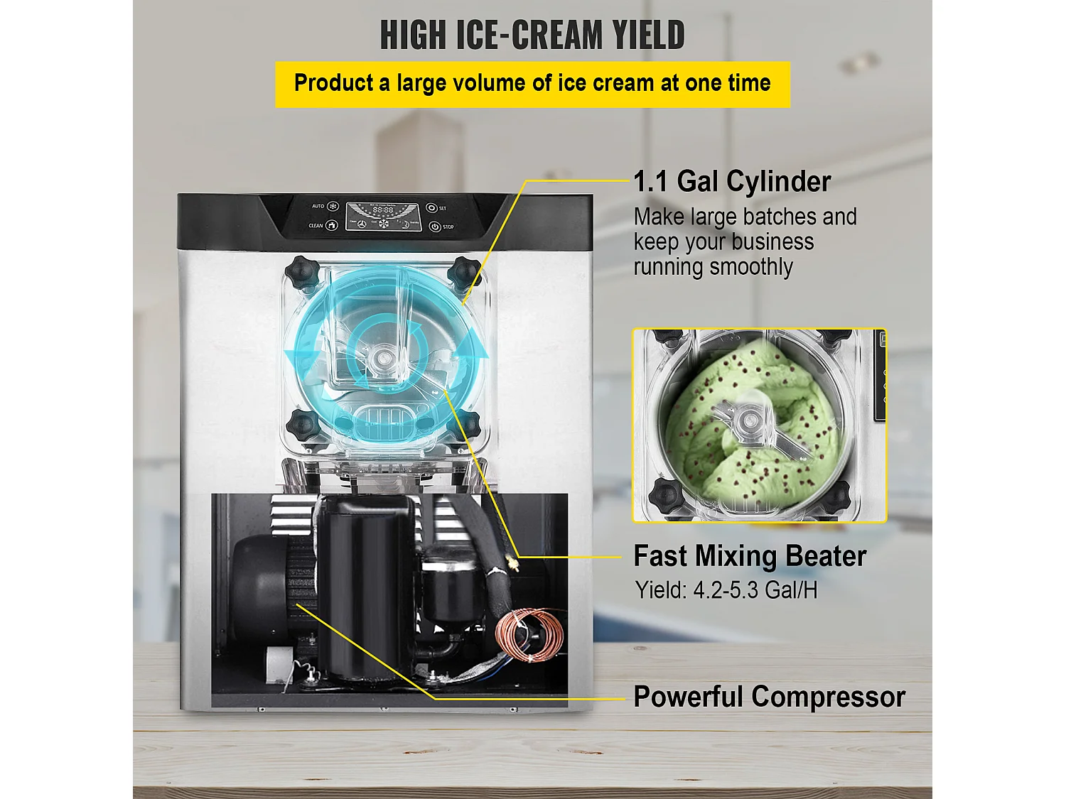 Machine à Crème Glacée SucceBuy dure Commerciale, 16-20L Britanniques/Heure, Acier Inoxydable