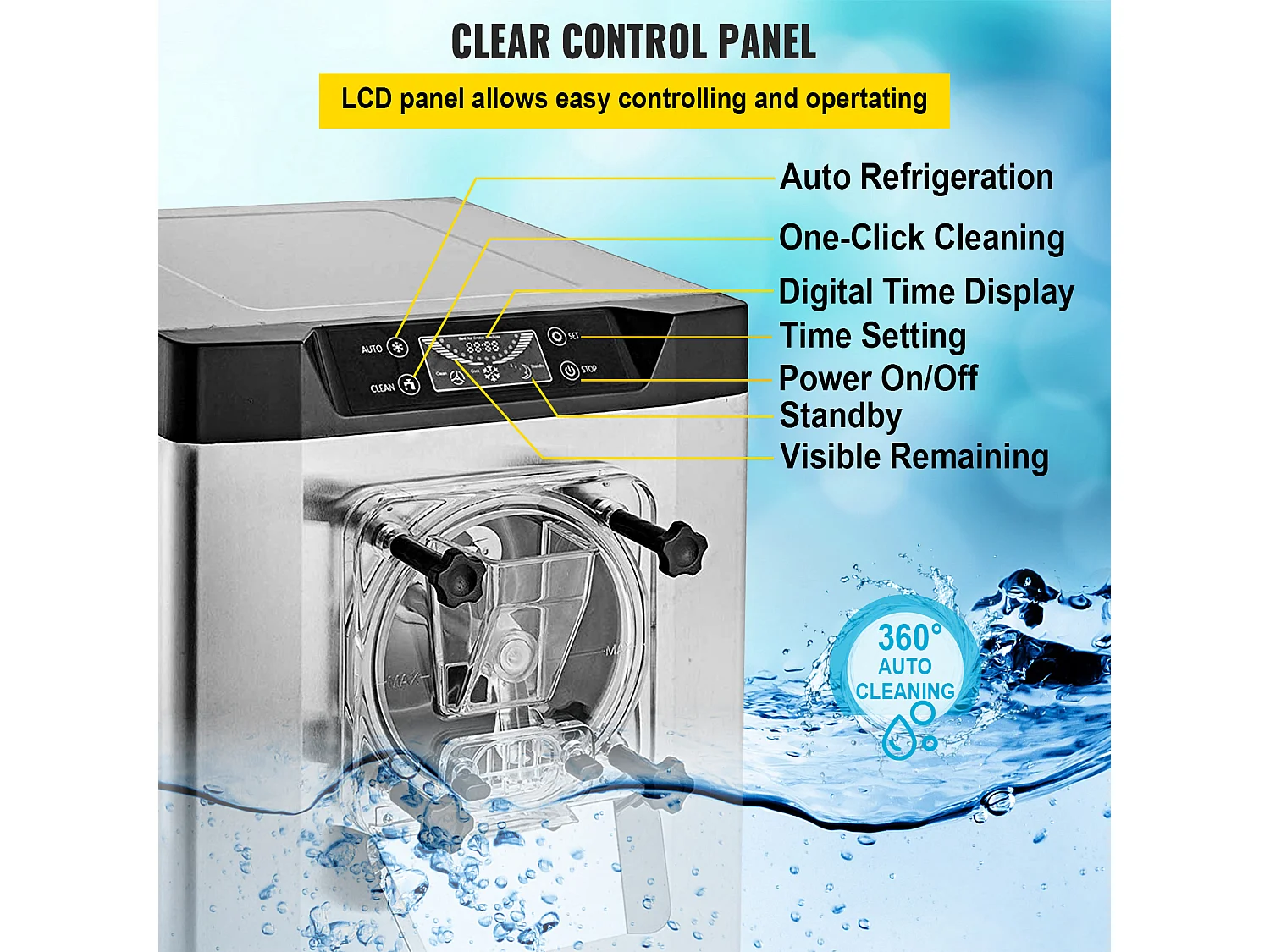 Machine à Crème Glacée SucceBuy dure Commerciale, 16-20L Britanniques/Heure, Acier Inoxydable