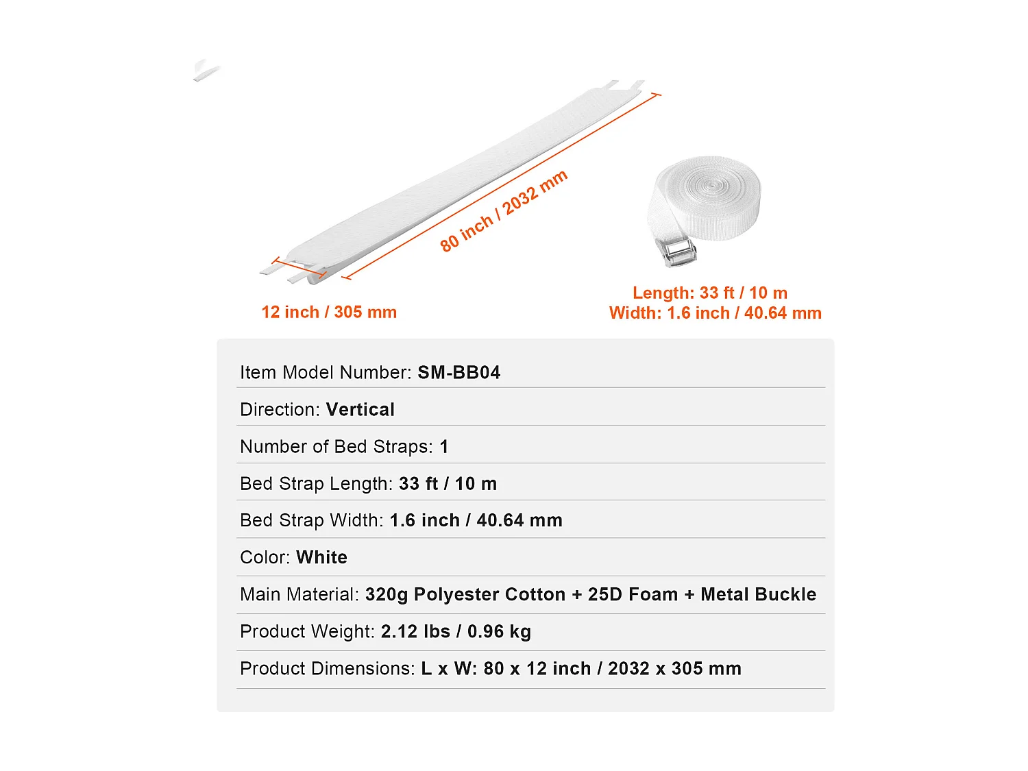 Pont de Lit 20,32 x 30,5 cm SucceBuy, Kit de Convertisseur de Lit Double à King Size, avec Sangle à Boucle en Métal, Mousse à Mémoire de Forme 25D