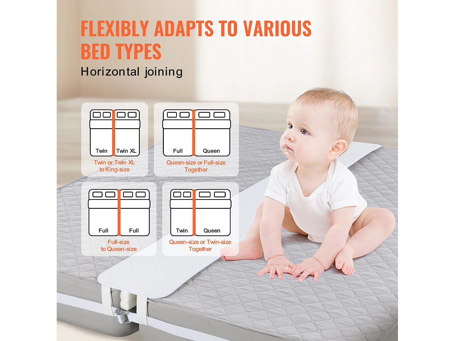 Pont de Lit 20,32 x 30,5 cm SucceBuy, Kit de Convertisseur de Lit Double à King Size, avec Sangle à Boucle en Métal, Mousse à Mémoire de Forme 25D