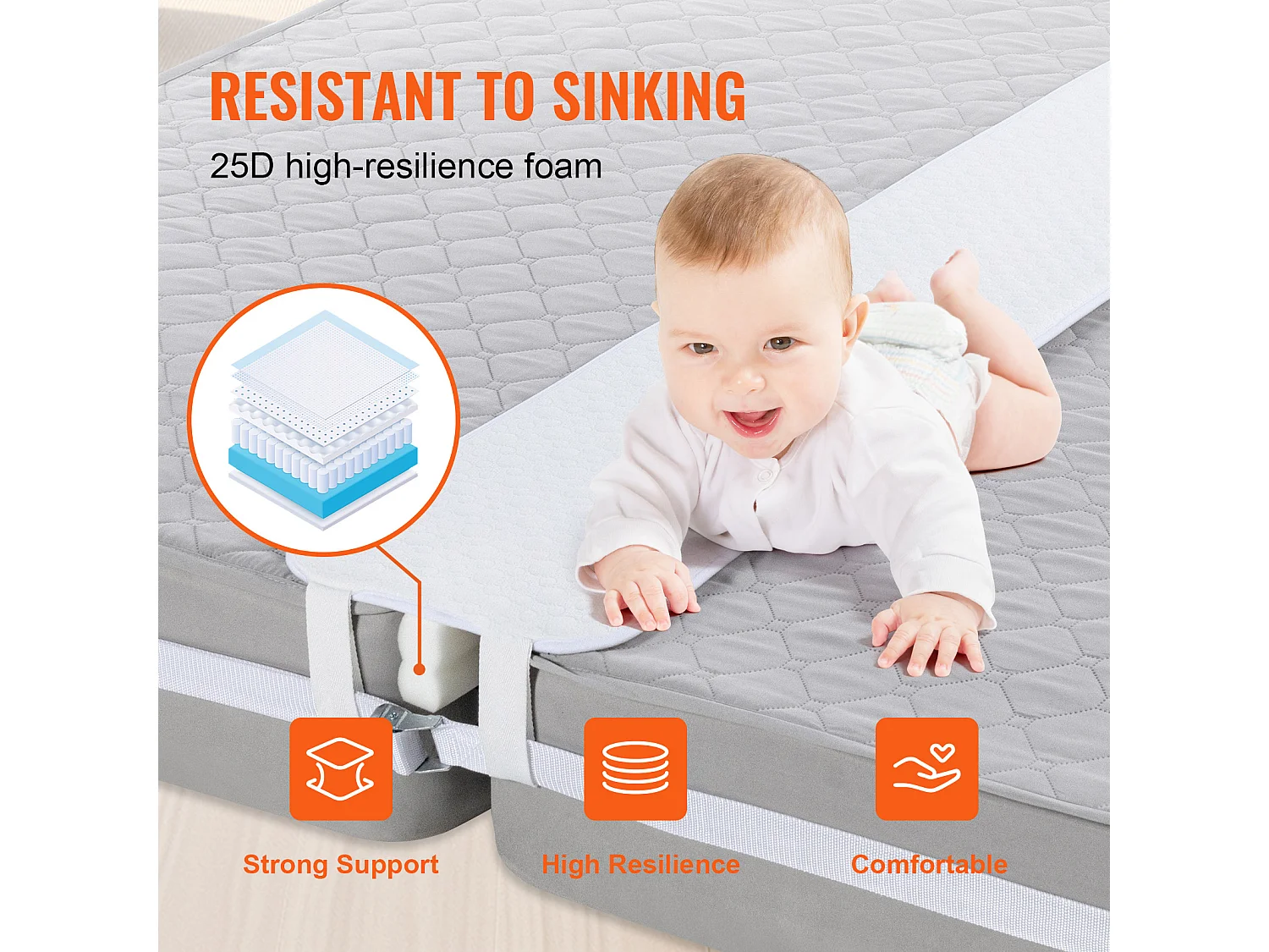 Pont de Lit 20,32 x 30,5 cm SucceBuy, Kit de Convertisseur de Lit Double à King Size, avec Sangle à Boucle en Métal, Mousse à Mémoire de Forme 25D