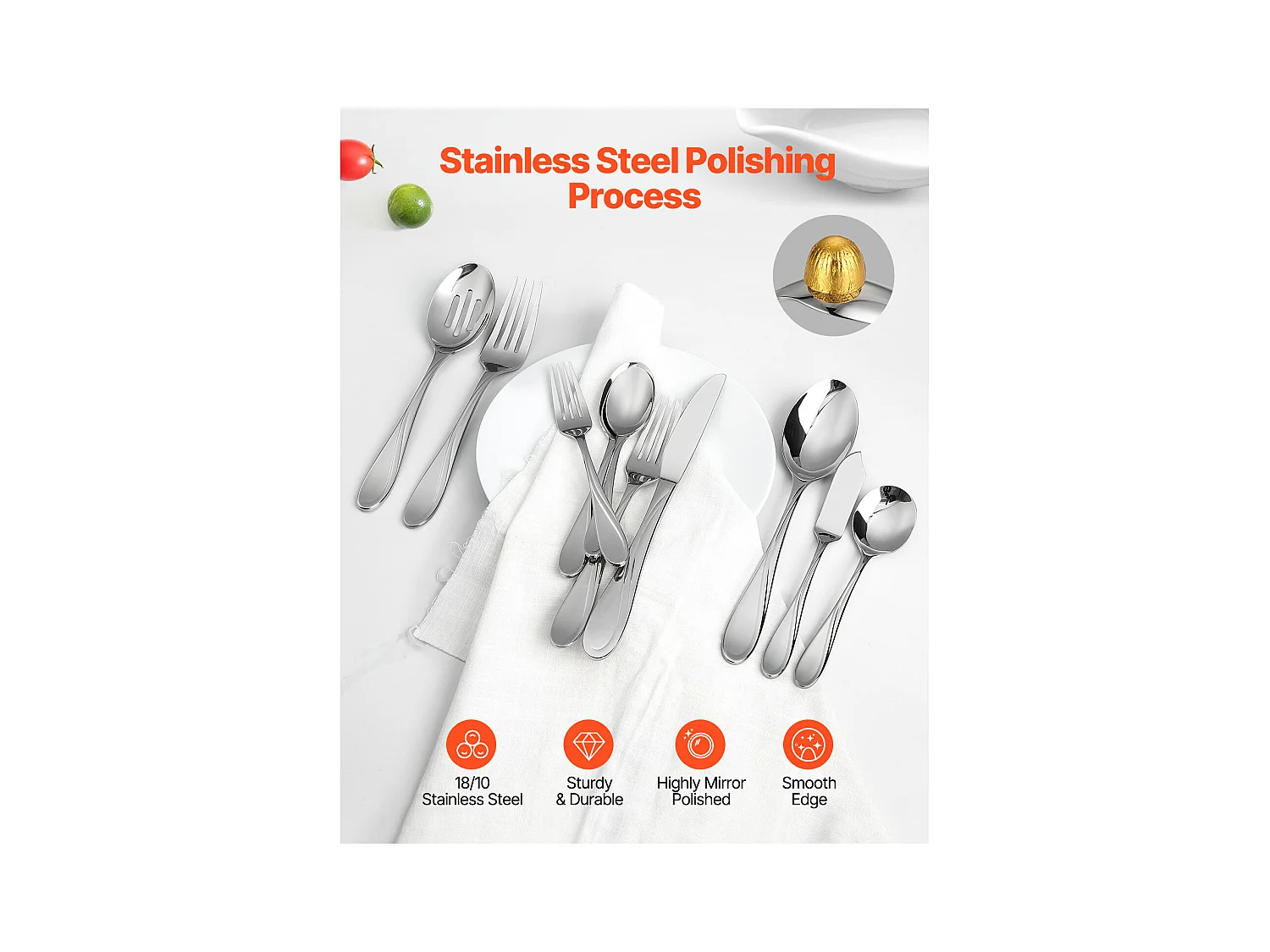 Ensemble de Couverts SucceBuy Ménagère 45 Pièces en Acier Inoxydable, Couverts pour 8 Personnes, Ustensiles de Cuisine.